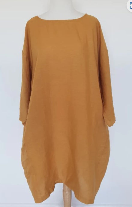 Cherie Linen Tunic Dress - Mustard