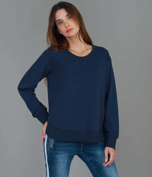 Charlette Curve Hem Sweater - Navy
