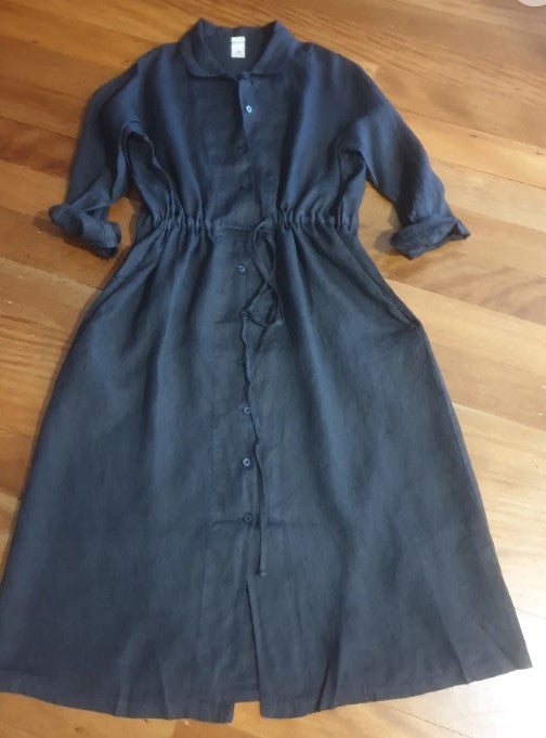 Rodin Linen Drawstring Dress - French Navy