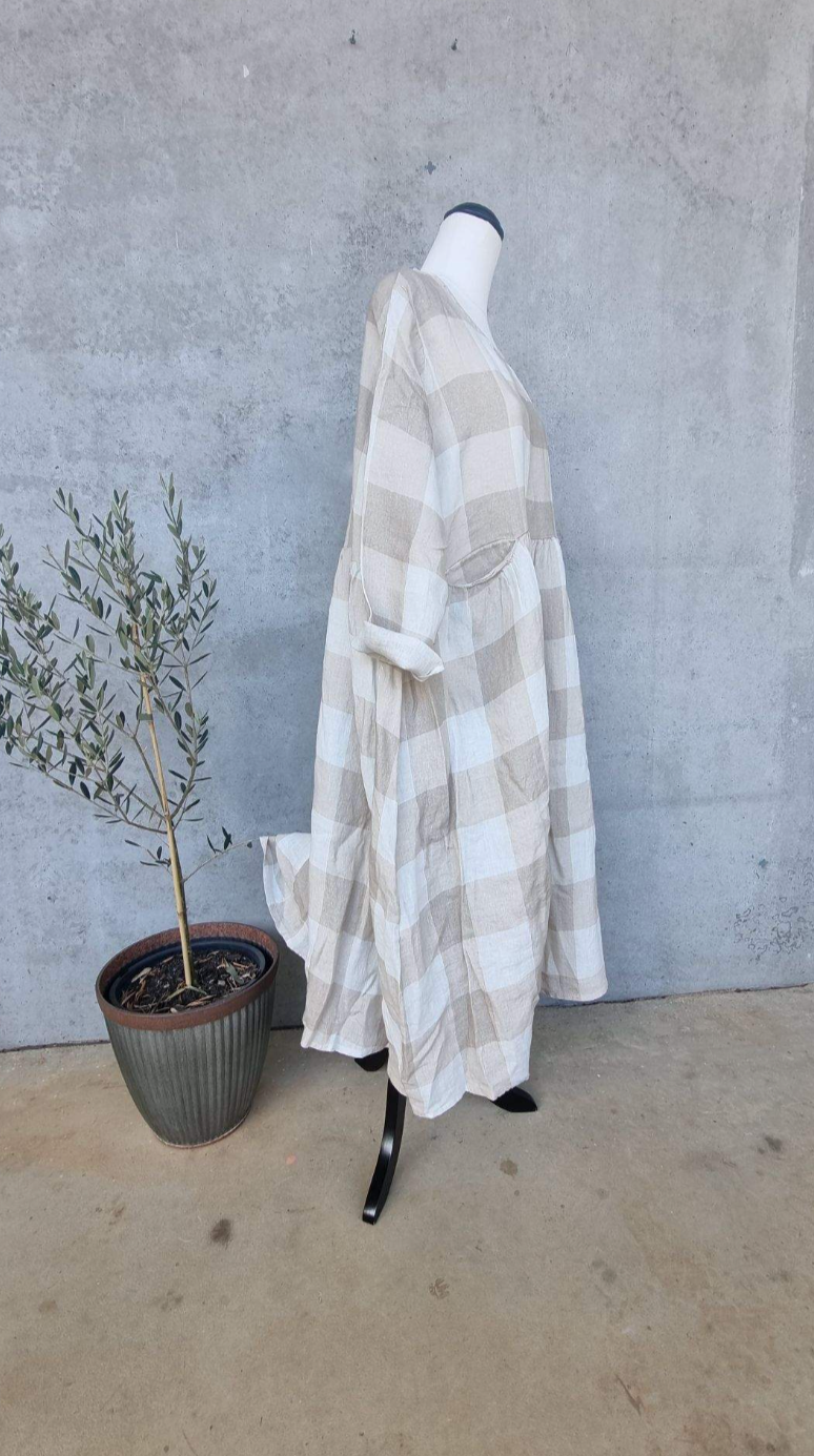 Fleur Check Dress - Natural