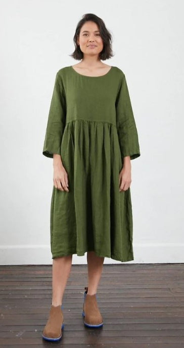 Journee Baggy Linen Dress - Forest Green