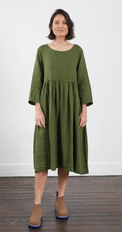 Journee Baggy Linen Dress - Forest Green