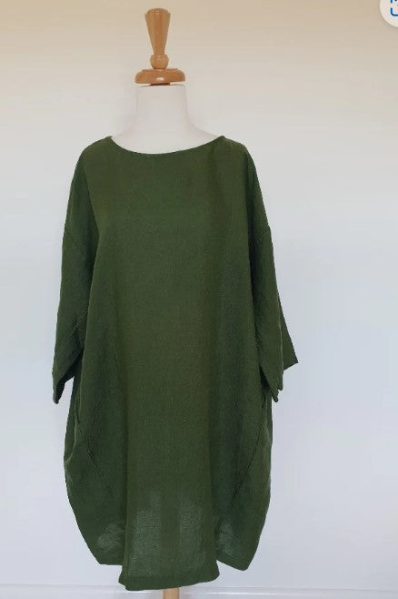 Cherie Linen Tunic Dress - Forest Green