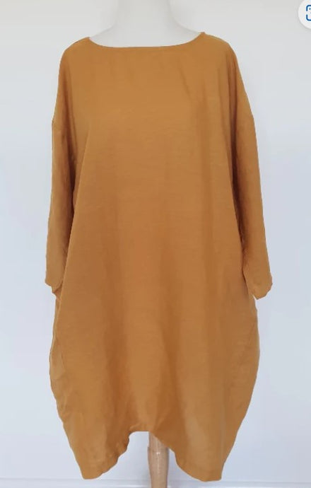 Cherie Linen Tunic Dress - Mustard