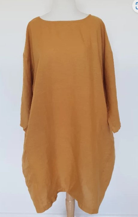Cherie Linen Tunic Dress - Mustard