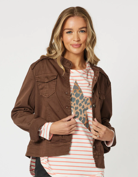 Military Denim Jacket - Chocolate