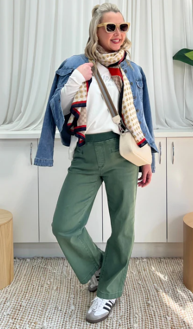 Maddy Pull on Wide Leg Jean - Khaki