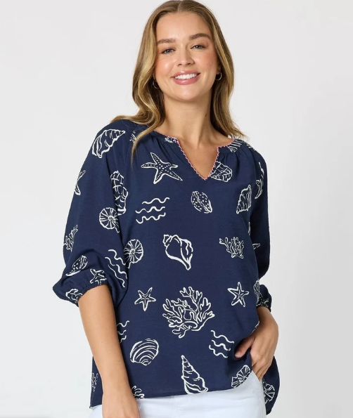 Montecito Print Top - Navy/White