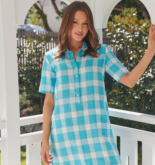 Kelsie Dress - Madras Turquiose