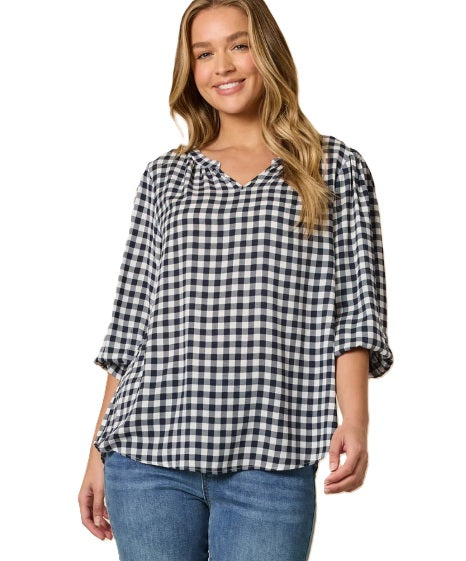 Gingham Top - Navy Ivory