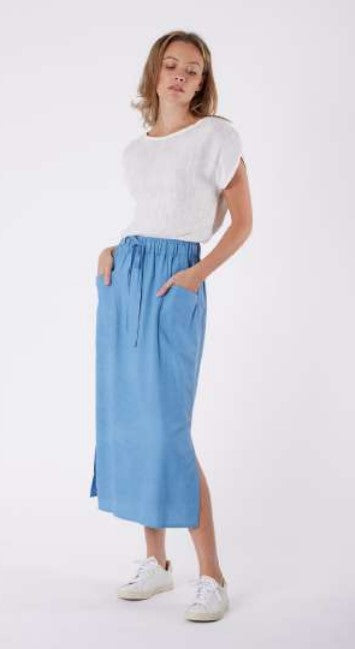 Isla Linen Midi Skirt - French Blue