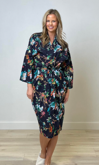 Botanical Birds Navy Kimono
