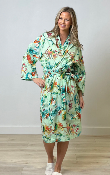 Botanical Birds Sage Kimono