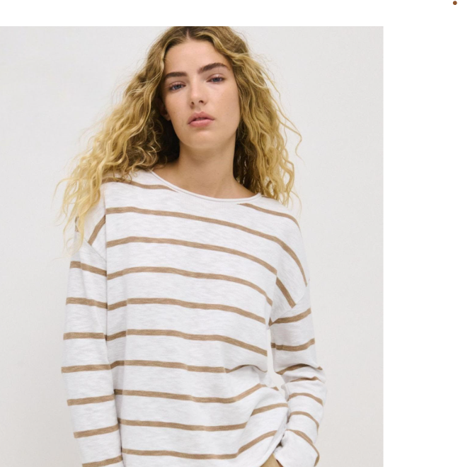 Minnie Top - White/Taupe Stripe