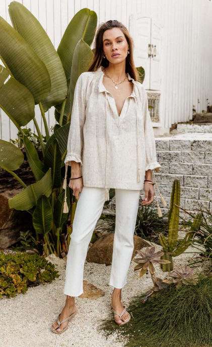 Santorini Top - Biscuit Stripe