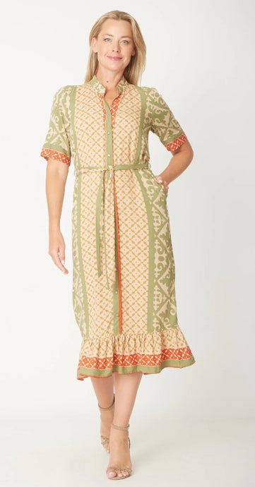 Border Midi Dress - Sage