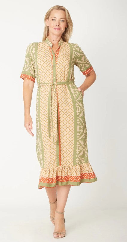 Border Midi Dress - Sage