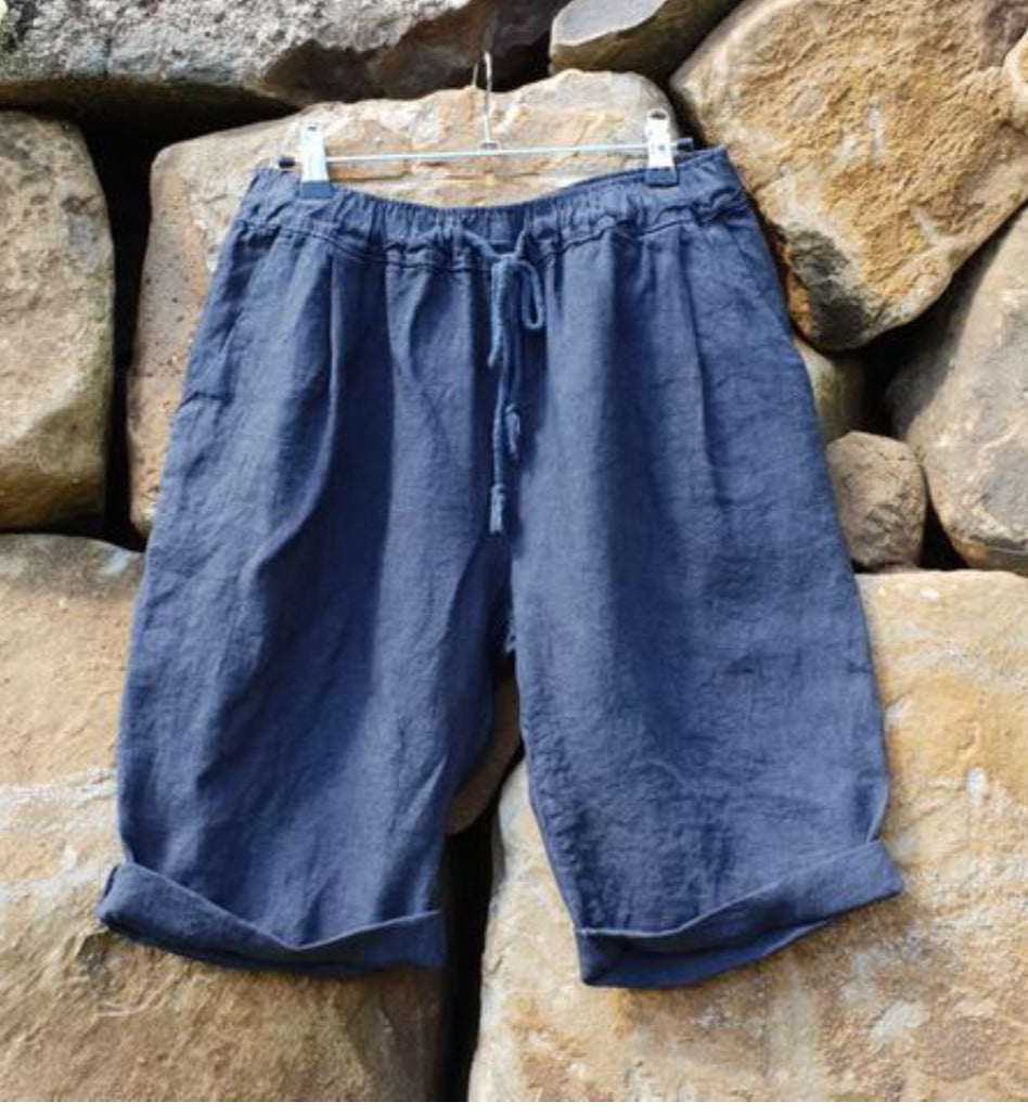 Freida Linen Shorts - Navy